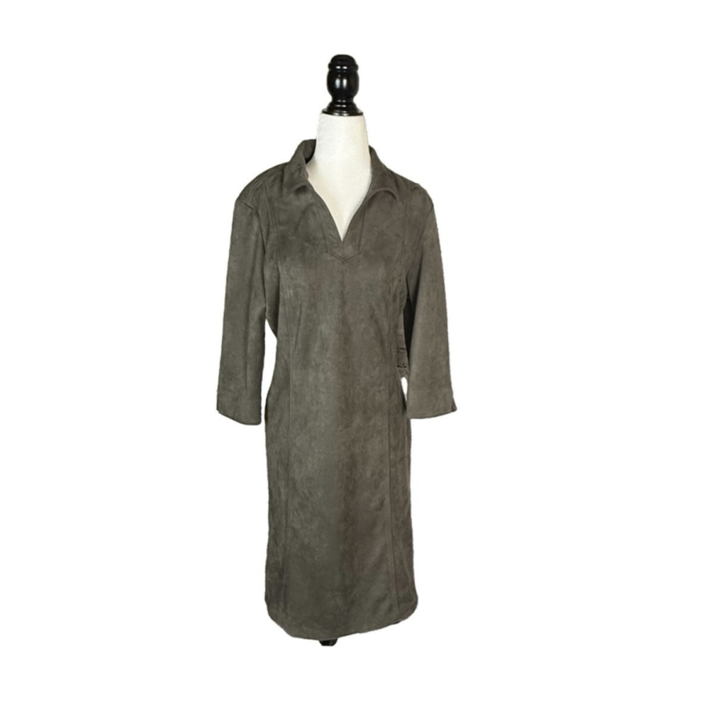 J. McLaughlin Women's Olive Green Faux Suede Tunic Shift Dress